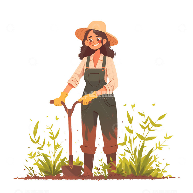 高清大图下载【趣麦麦图】拿着铲子除草的农场女