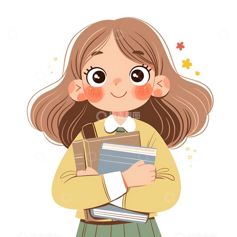 抱着书本的小女孩