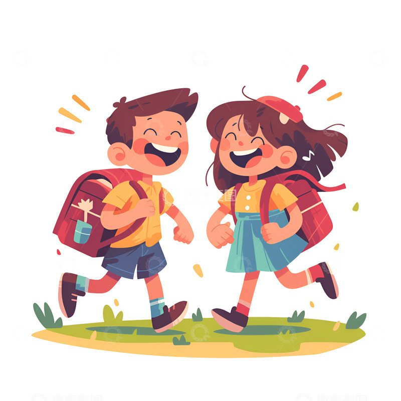 高清大图下载【趣麦麦图】背着书包的小孩子们