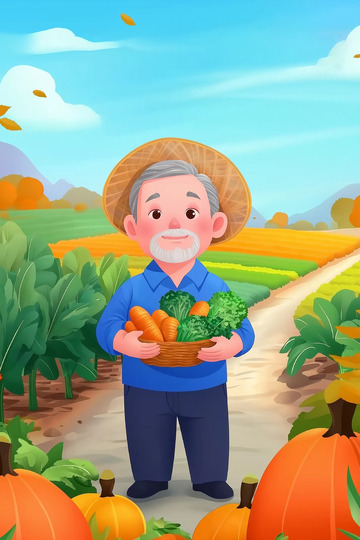 农民丰收卡通插画背景素材