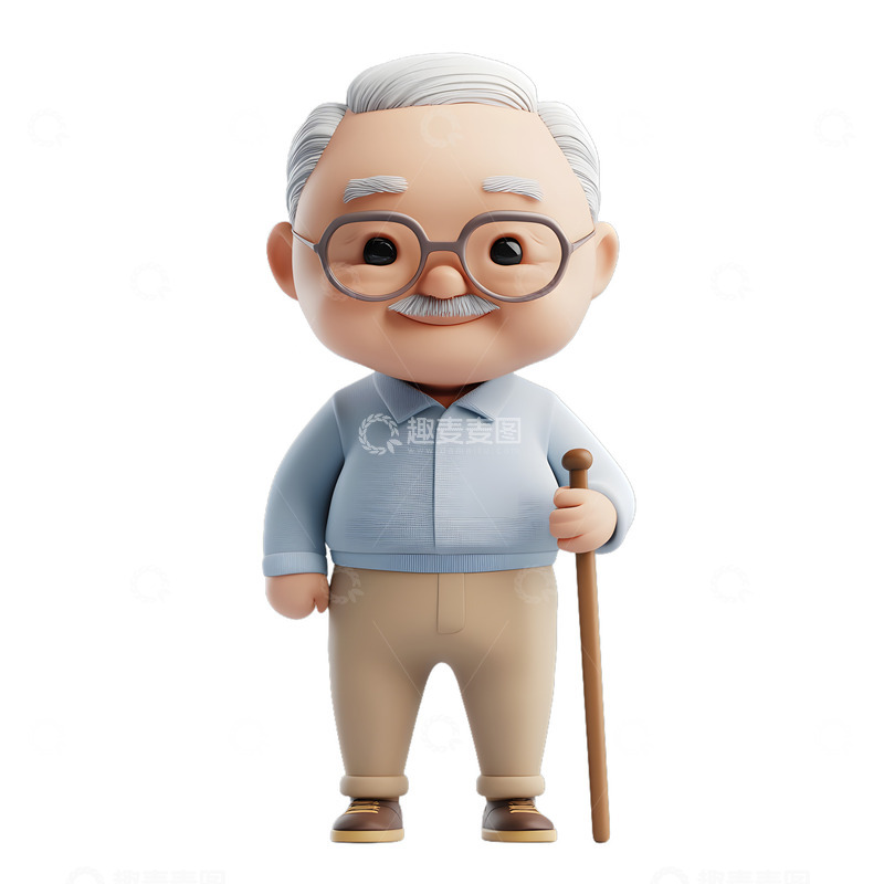 高清大图下载【趣麦麦图】拐杖老人老头