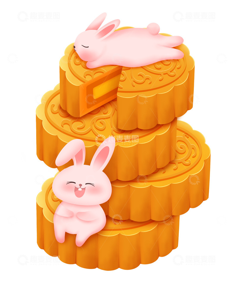 源文件下载【趣麦麦图】手绘卡通兔子月饼插画海报装饰元素