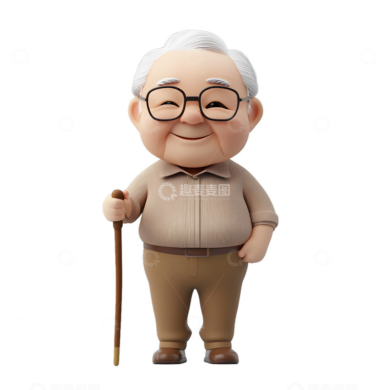高清大图下载【趣麦麦图】老年人老头拐杖