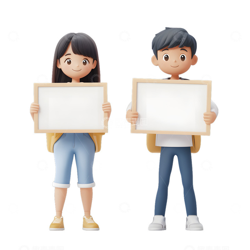 高清大图下载【趣麦麦图】学生带着展板
