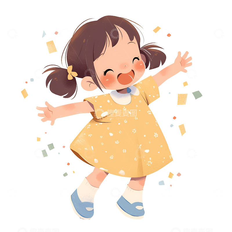 高清大图下载【趣麦麦图】张开双臂跳跃的小女孩