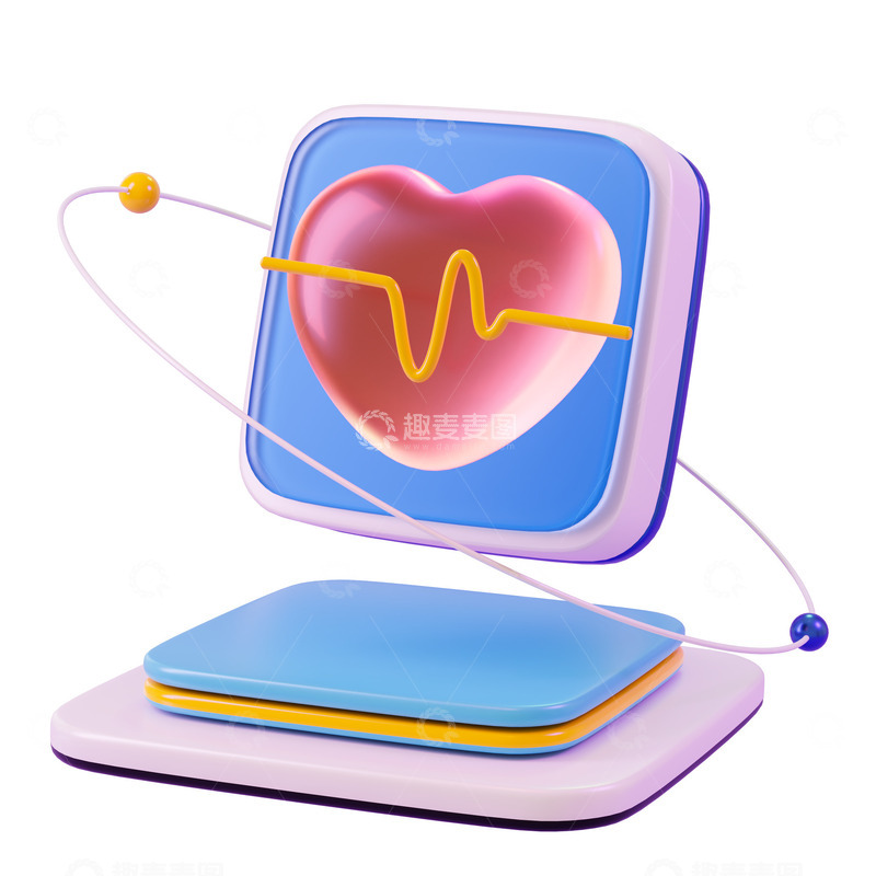 源文件下载【趣麦麦图】3D立体毛玻璃心率医疗图标元素
