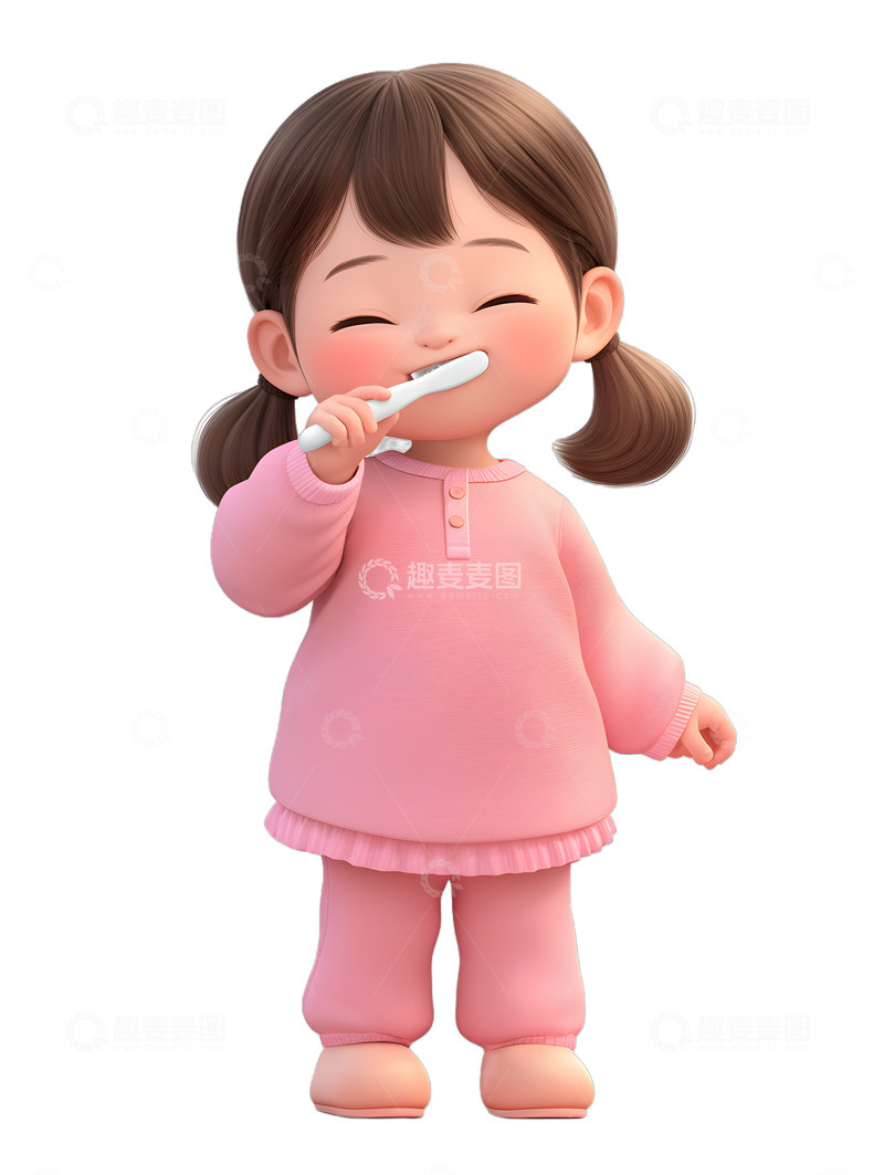 高清大图下载【趣麦麦图】小女孩在刷牙保护牙齿