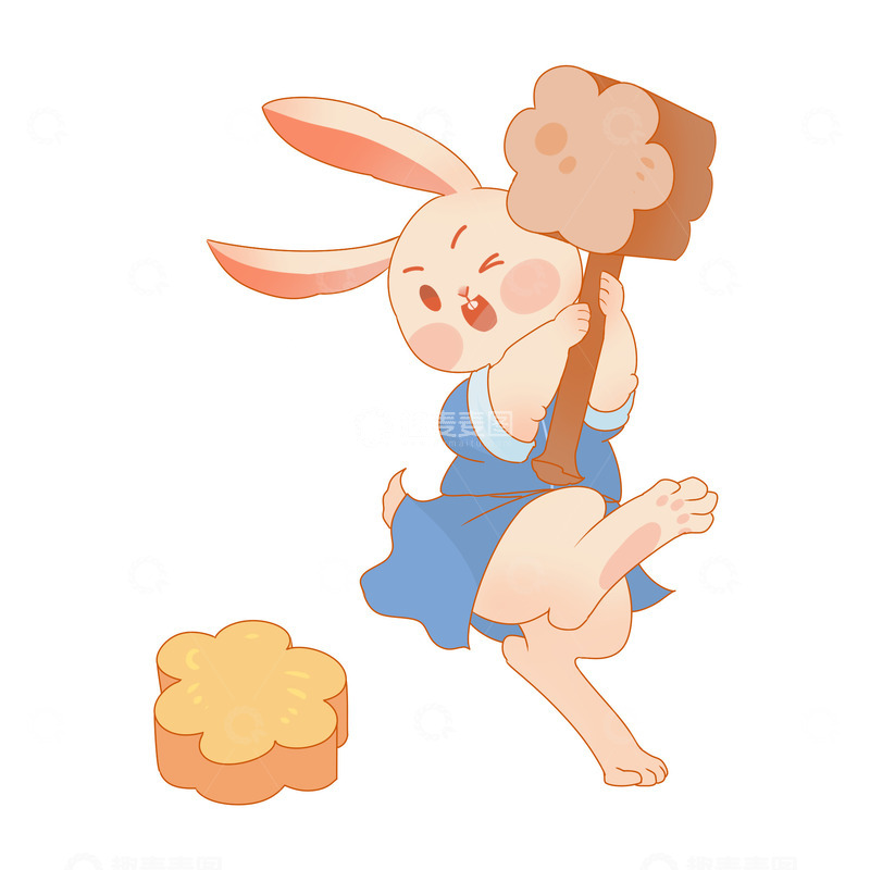 源文件下载【趣麦麦图】中秋节兔子打月饼