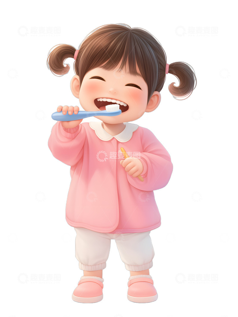 高清大图下载【趣麦麦图】护牙刷牙小女孩