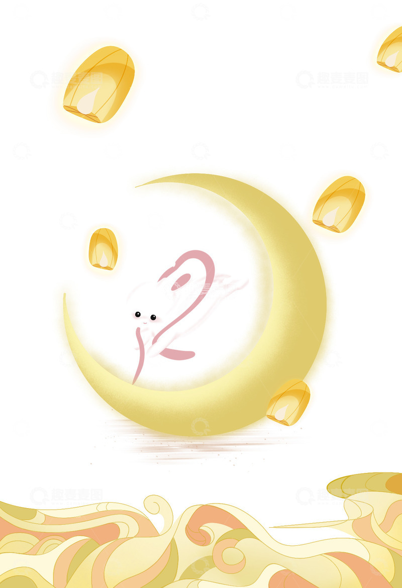 源文件下载【趣麦麦图】中秋节海报可爱插画月亮兔子孔明灯手绘