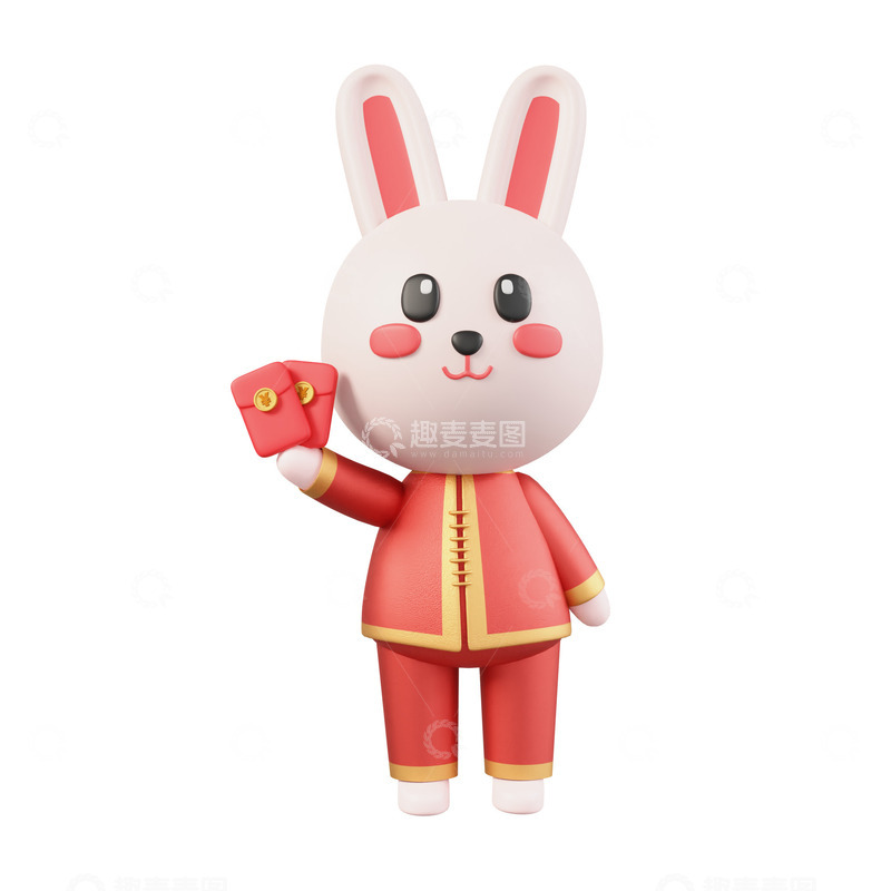 源文件下载【趣麦麦图】3D立体唐装兔子手拿红包