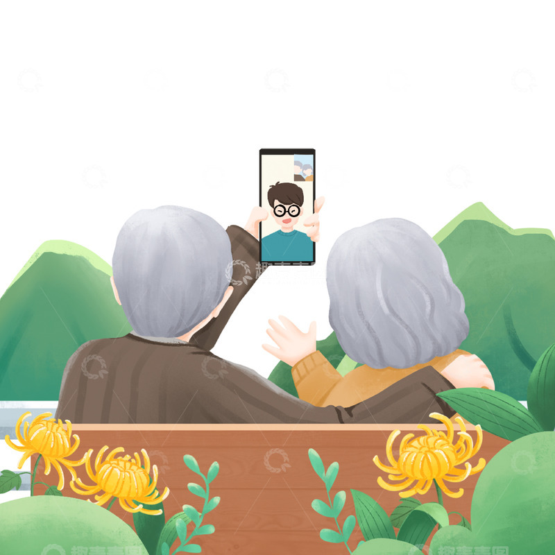 源文件下载【趣麦麦图】重阳节老人背影插画元素