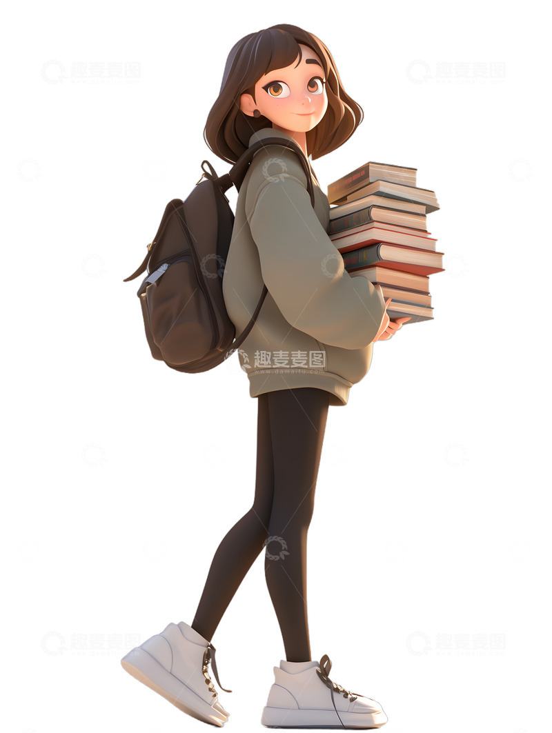 高清大图下载【趣麦麦图】抱着书的女学生