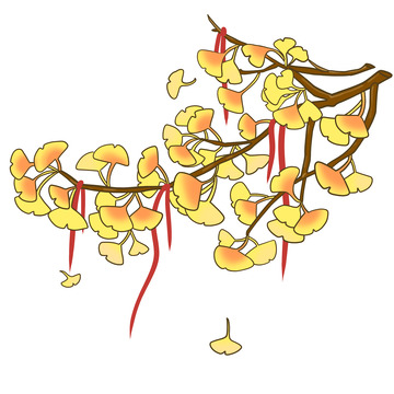 秋季树枝落叶银杏叶