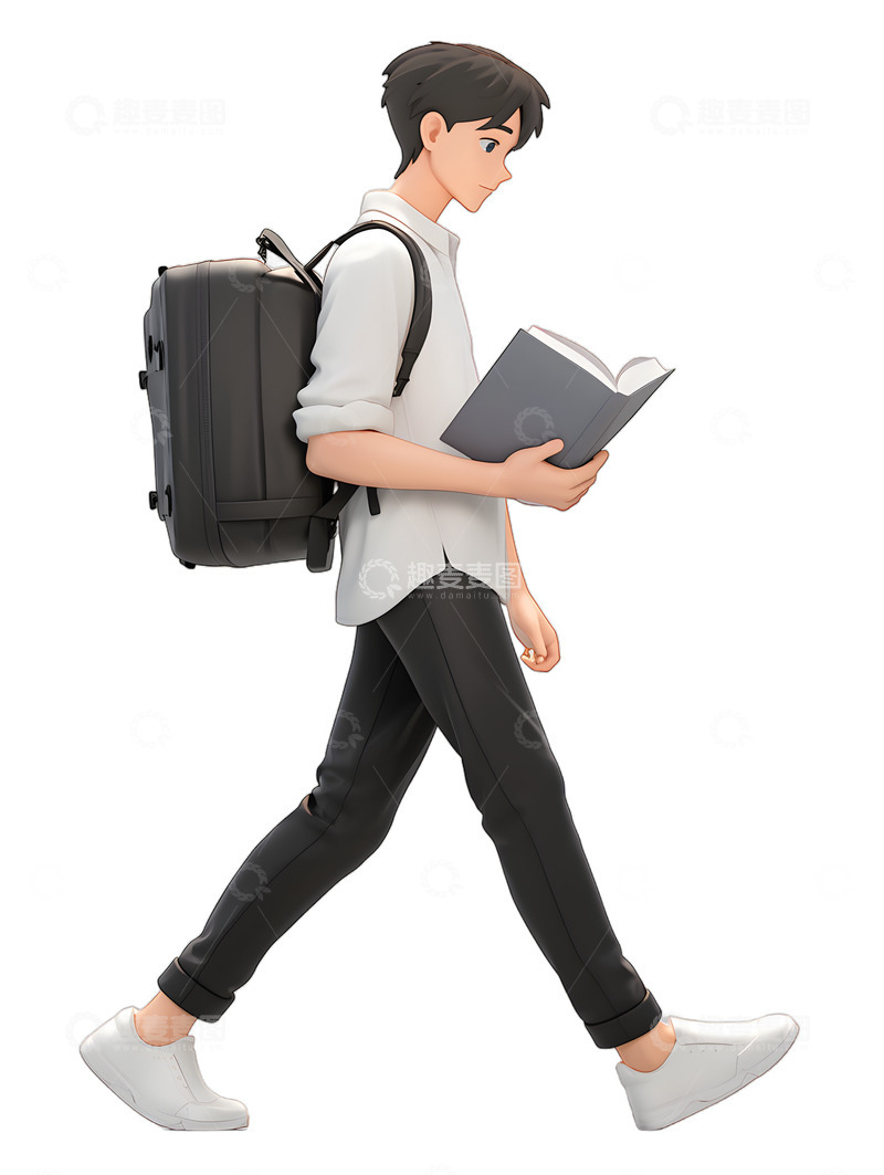 高清大图下载【趣麦麦图】开学季男孩看书返校