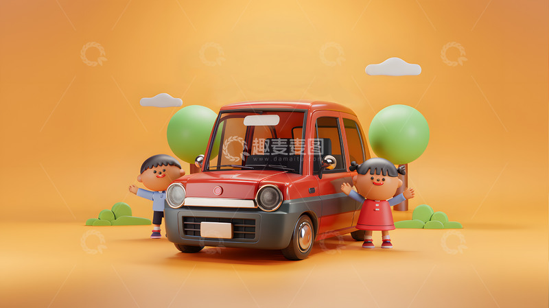 高清大图下载【趣麦麦图】开车出游卡通3D素材