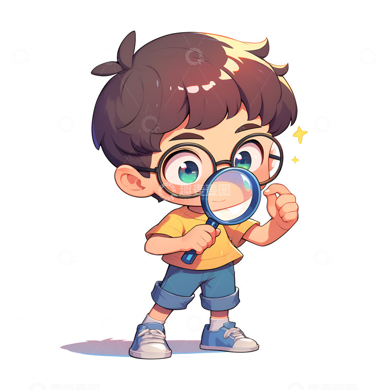 高清大图下载【趣麦麦图】拿着放大镜观察的小男孩