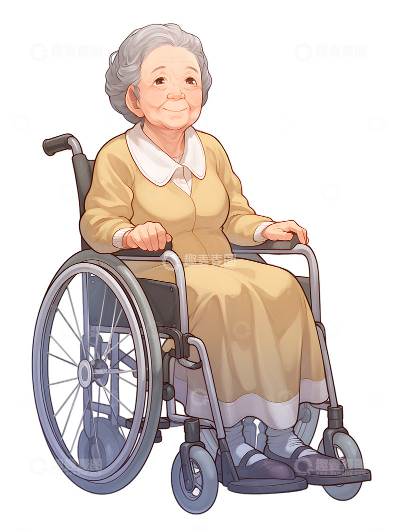 高清大图下载【趣麦麦图】-轮椅老人老婆婆
