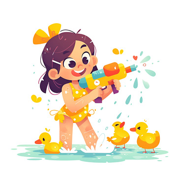 拿着水枪玩耍的小女孩