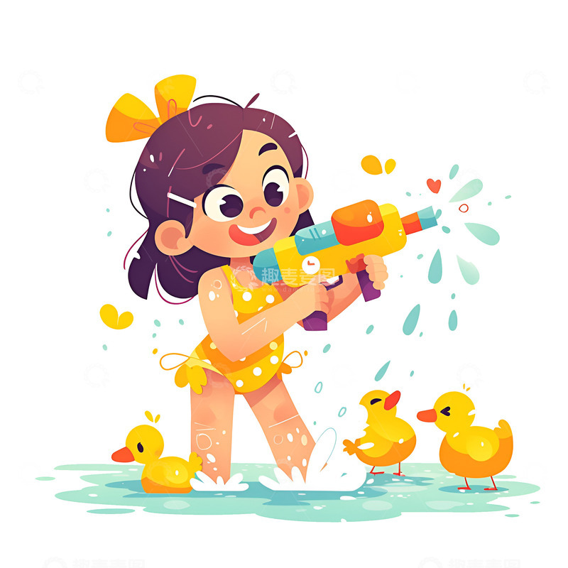 高清大图下载【趣麦麦图】拿着水枪玩耍的小女孩