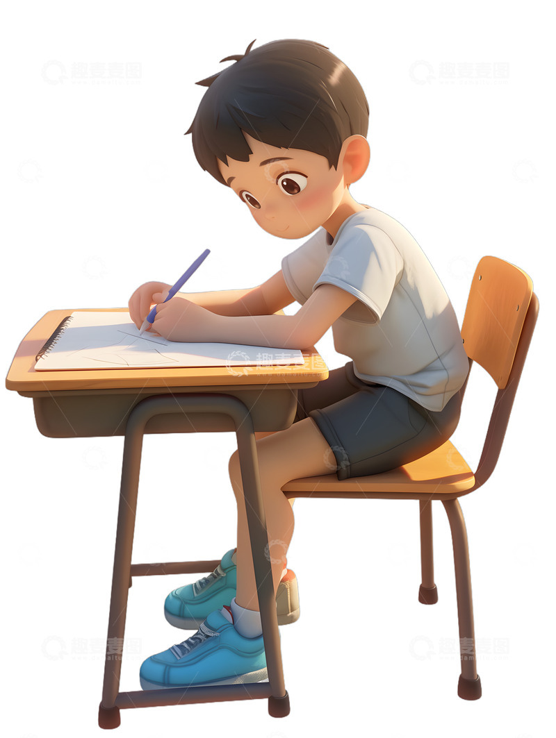 小男孩做作业做卷子测试