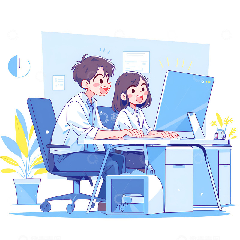 高清大图下载【趣麦麦图】简约扁平一起工作的同事