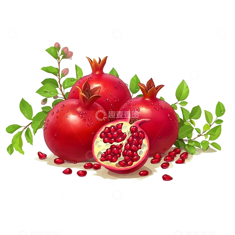 高清大图下载【趣麦麦图】石榴果肉水果插画素材