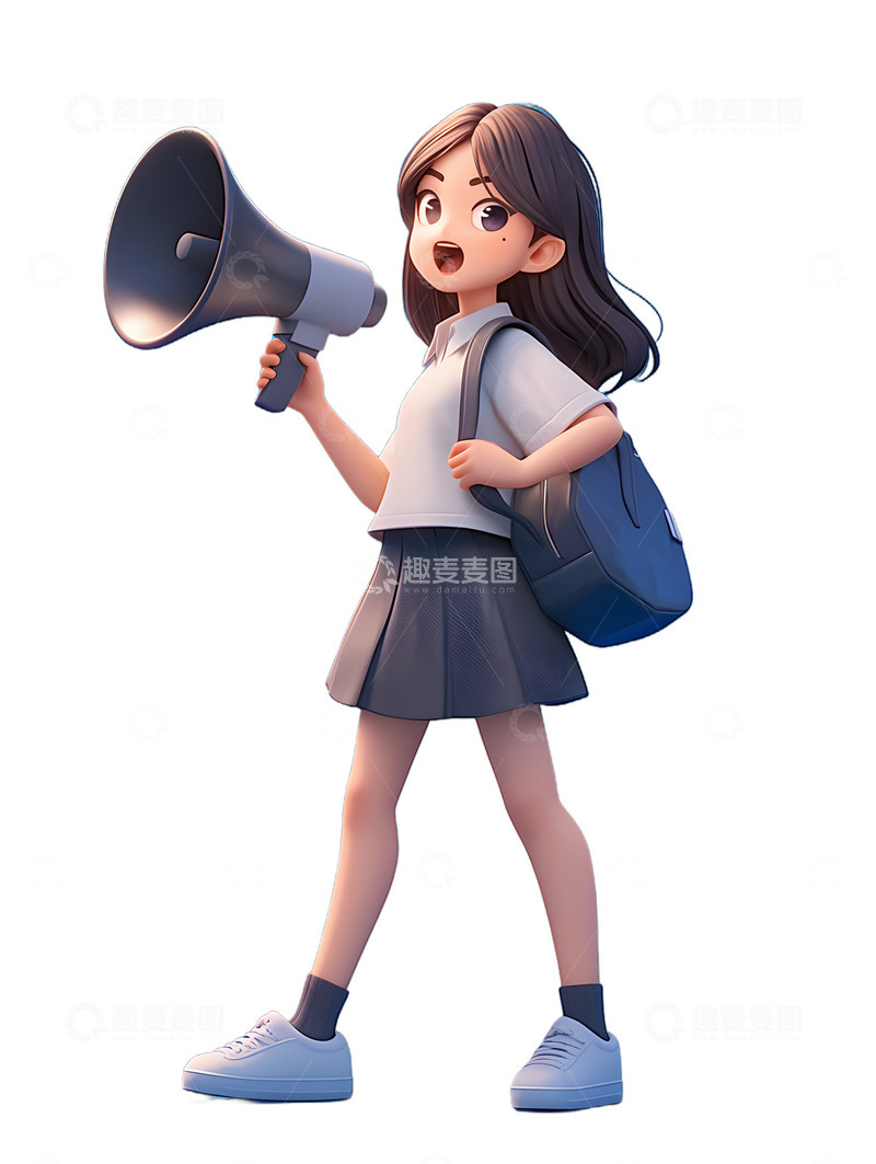 高清大图下载【趣麦麦图】女学生举着扩音器宣传
