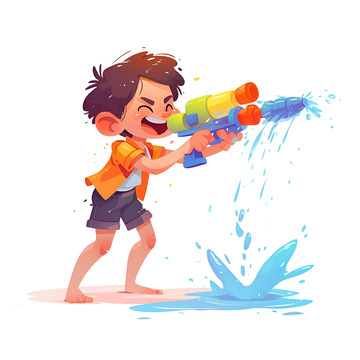 拿着喷水枪玩耍的小男孩