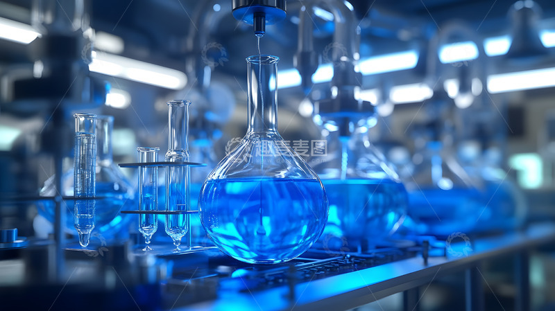 高清大图下载【趣麦麦图】实验室玻璃烧瓶蓝色化学溶液壁纸