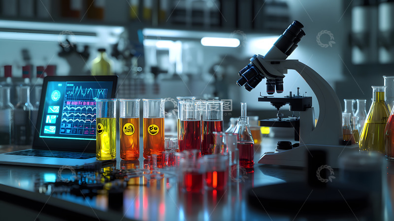 高清大图下载【趣麦麦图】实验室显微镜与化学实验壁纸