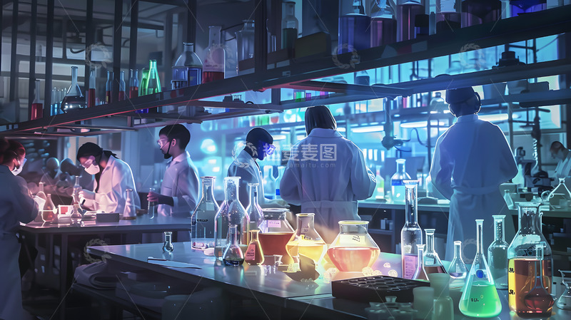 高清大图下载【趣麦麦图】未来感科学实验室内研究人员实验场景壁纸