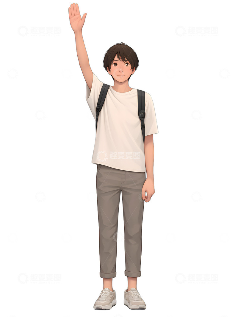 高清大图下载【趣麦麦图】男学生举手课堂学习