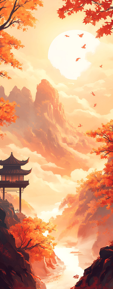 秋季古建筑国风背景