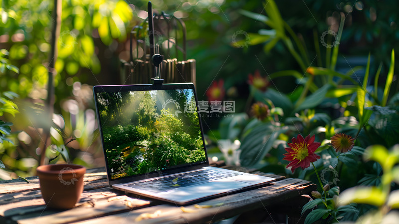高清大图下载【趣麦麦图】户外花园中的笔记本电脑壁纸