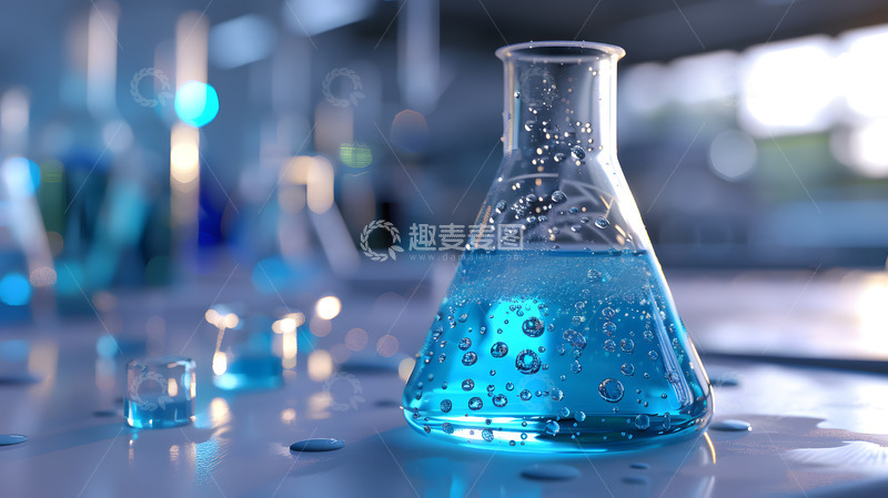 高清大图下载【趣麦麦图】实验室化学烧瓶蓝色液体壁纸