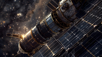近距离观测空间站的卫星板壁纸