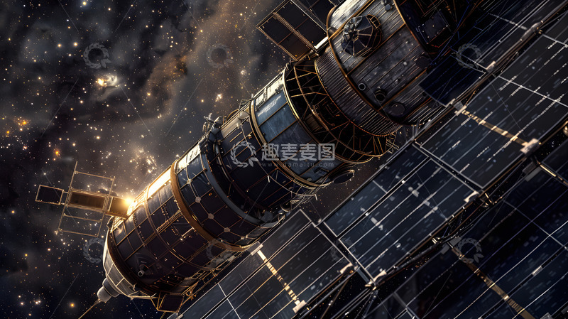 高清大图下载【趣麦麦图】近距离观测空间站的卫星板壁纸