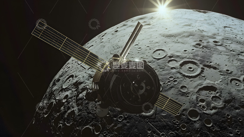 高清大图下载【趣麦麦图】月球与飞行卫星壁纸