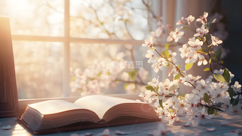 高清大图下载【趣麦麦图】春日樱花与书本壁纸