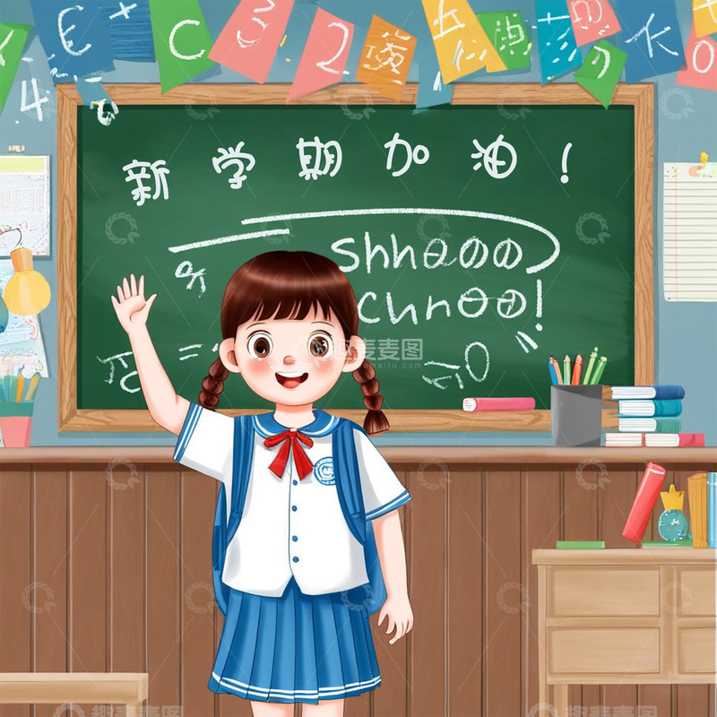 高清大图下载【趣麦麦图】开学季海报背景