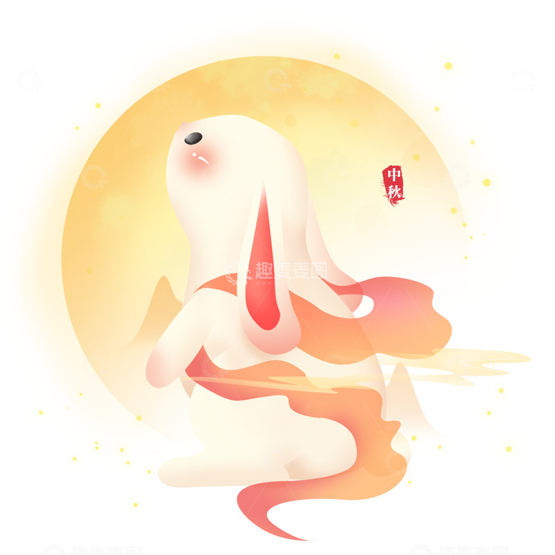 源文件下载【趣麦麦图】唯美中国风中秋节兔子望月团圆元素