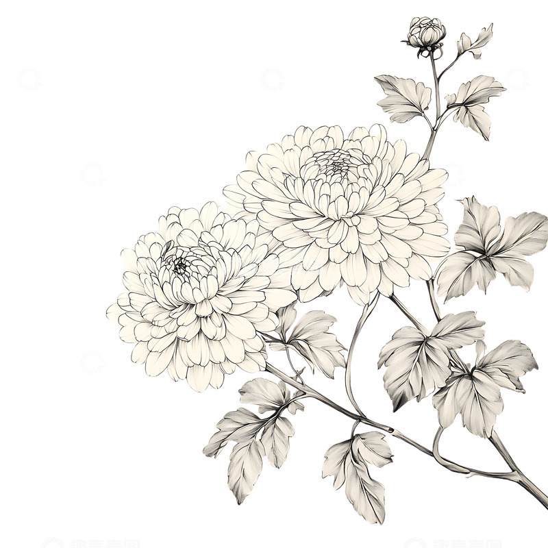 高清大图下载【趣麦麦图】白描菊花秋菊
