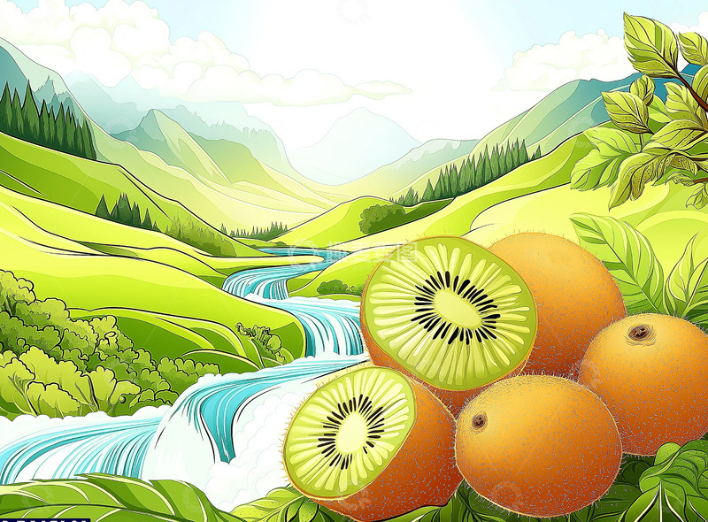 高清大图下载【趣麦麦图】猕猴桃水果插画背景