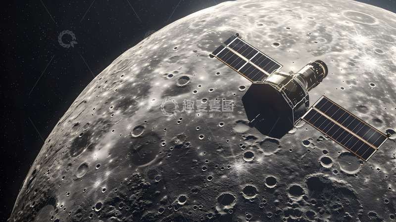 高清大图下载【趣麦麦图】月球表面与卫星航天器壁纸