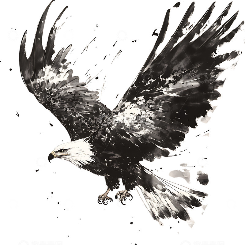 高清大图下载【趣麦麦图】水墨老鹰国画