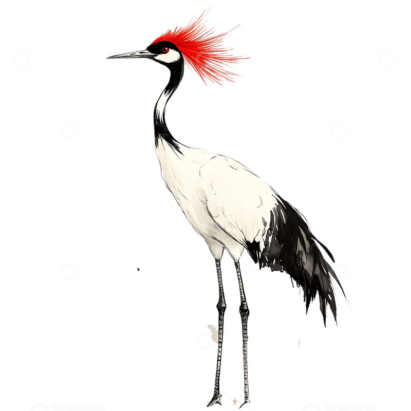 高清大图下载【趣麦麦图】丹顶鹤手绘绘画