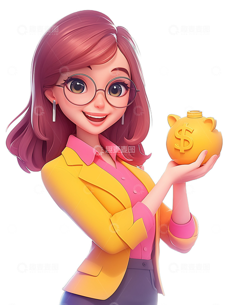 高清大图下载【趣麦麦图】-金融女孩钱包金钱