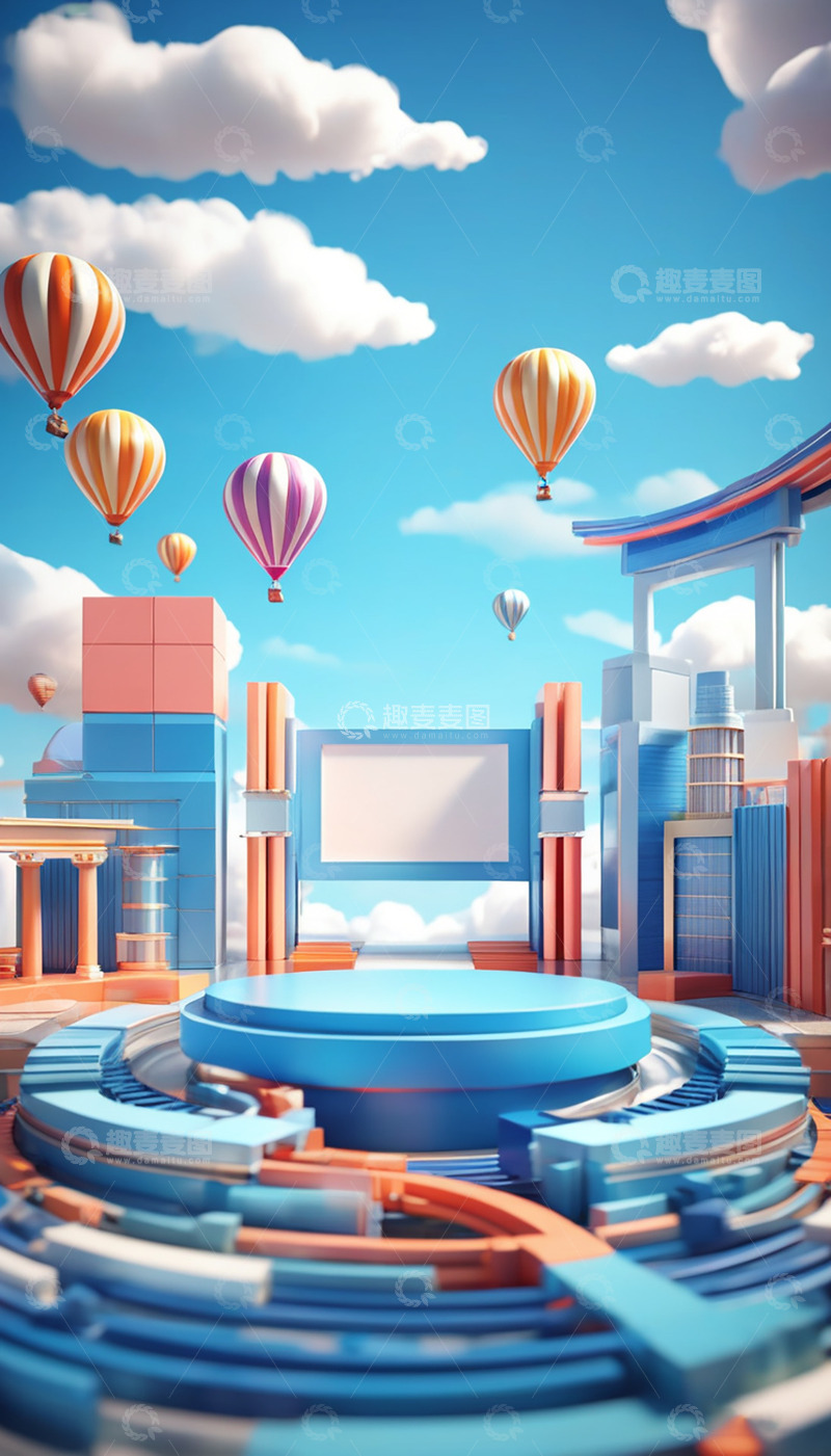 高清大图下载【趣麦麦图】蓝色C4D场景室外展台