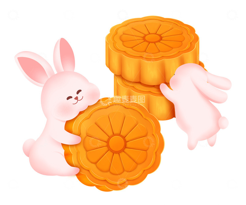 源文件下载【趣麦麦图】手绘卡通可爱兔子月饼插画海报装饰元素